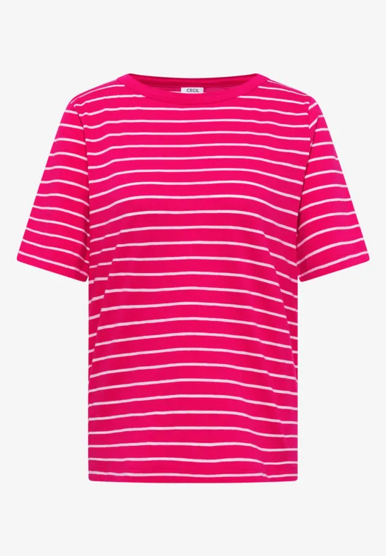 Cecil Damen T-Shirts mit Streifen im 2er-Pack in Pink|Multicolour|Weiß, Gr: 3XL
