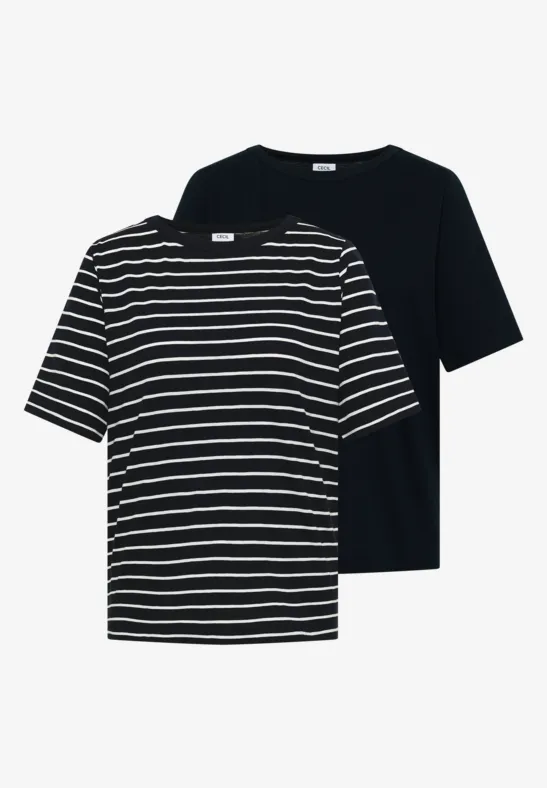 Cecil Damen T-Shirts mit Streifen im 2er-Pack in Multicolour|Weiß|Blau, Gr: 3XL