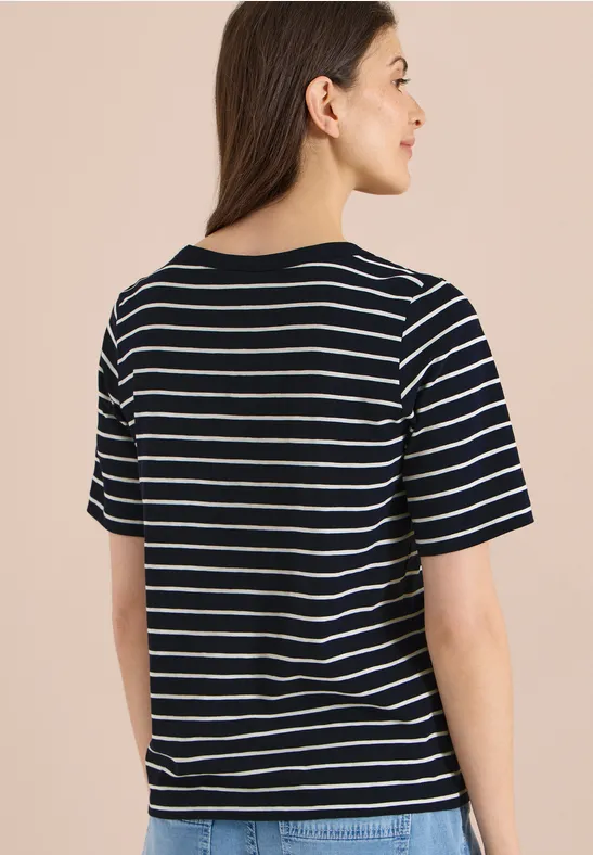 Cecil Damen T-Shirts mit Streifen im 2er-Pack in Multicolour|Weiß|Blau, Gr: 3XL