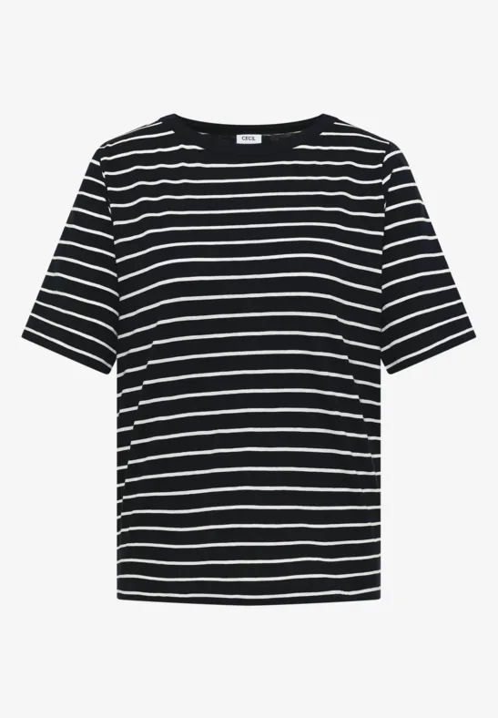 Cecil Damen T-Shirts mit Streifen im 2er-Pack in Multicolour|Weiß|Blau, Gr: 3XL