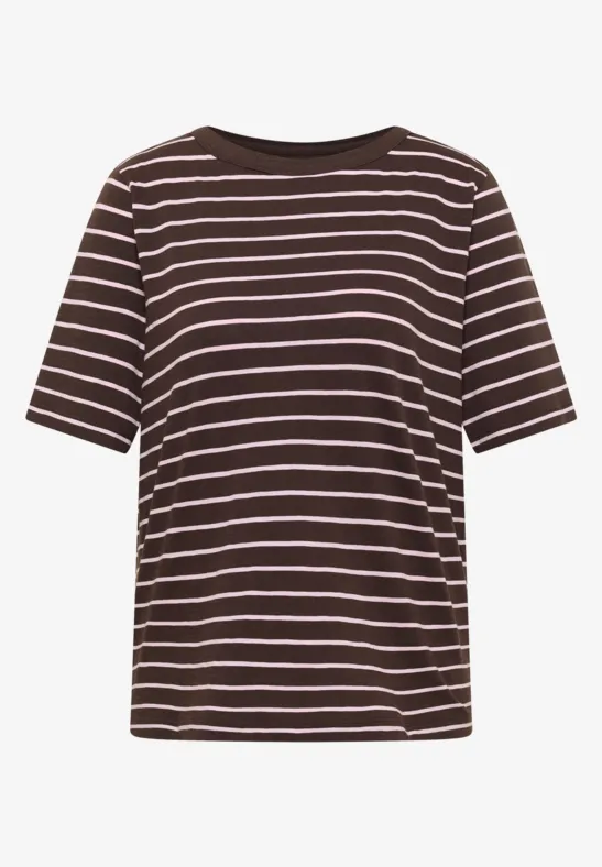 Cecil Damen T-Shirts mit Streifen im 2er-Pack in Multicolour|Braun|Rosa, Gr: 3XL