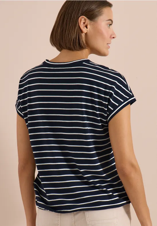 Cecil Damen T-Shirt mit Rundhals und Streifen in Blau, Gr: 3XL