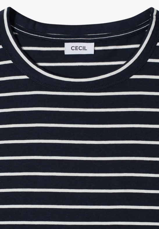 Cecil Damen T-Shirt mit Rundhals und Streifen in Blau, Gr: 3XL