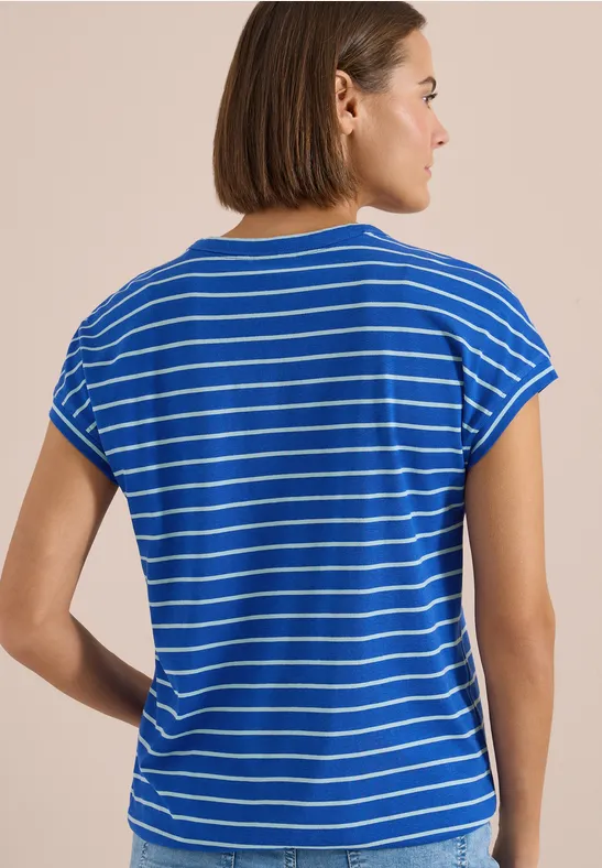 Cecil Damen T-Shirt mit Rundhals und Streifen in Blau, Gr: 3XL
