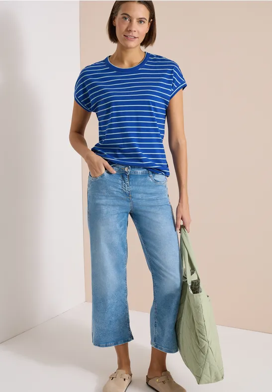 Cecil Damen T-Shirt mit Rundhals und Streifen in Blau, Gr: 3XL