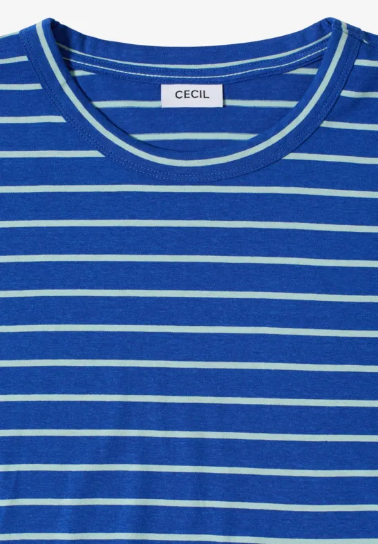 Cecil Damen T-Shirt mit Rundhals und Streifen in Blau, Gr: 3XL
