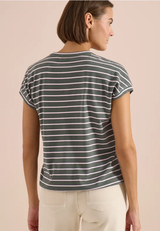 Cecil Damen T-Shirt mit Rundhals und Streifen in Grün, Gr: 3XL