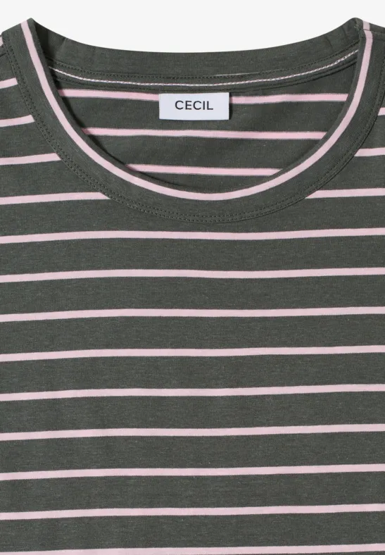 Cecil Damen T-Shirt mit Rundhals und Streifen in Grün, Gr: 3XL