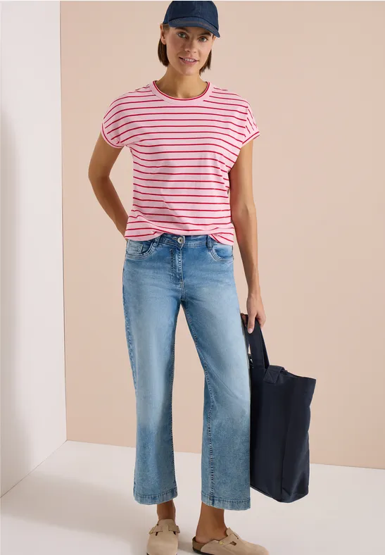 Cecil Damen T-Shirt mit Rundhals und Streifen in Rosa, Gr: XS