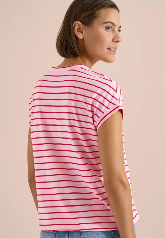 Cecil Damen T-Shirt mit Rundhals und Streifen in Rosa, Gr: XS