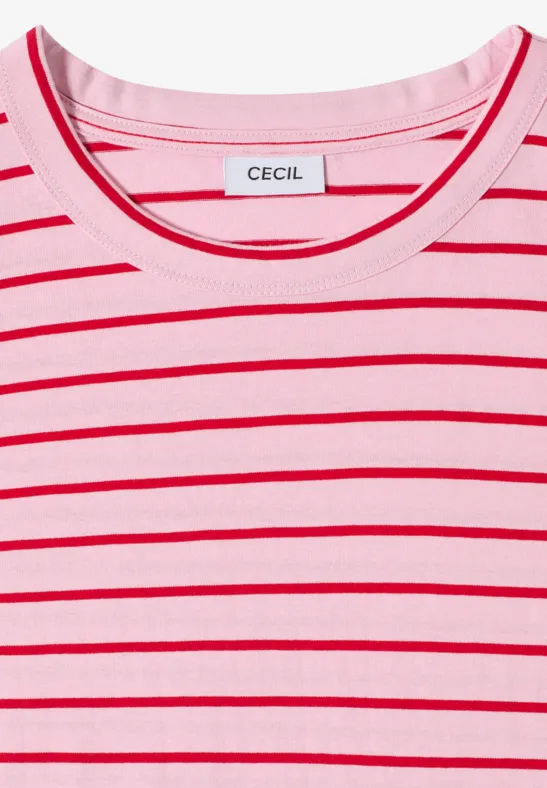 Cecil Damen T-Shirt mit Rundhals und Streifen in Rosa, Gr: XS
