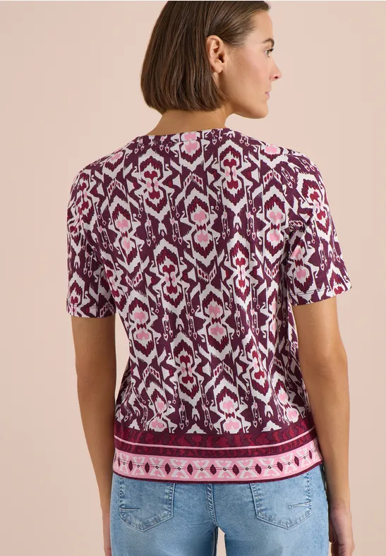 Cecil Damen Kurzarm Shirt mit Split Neck und Print in Rot, Gr: 3XL