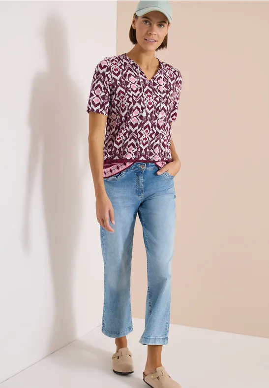 Cecil Damen Kurzarm Shirt mit Split Neck und Print in Rot, Gr: 3XL