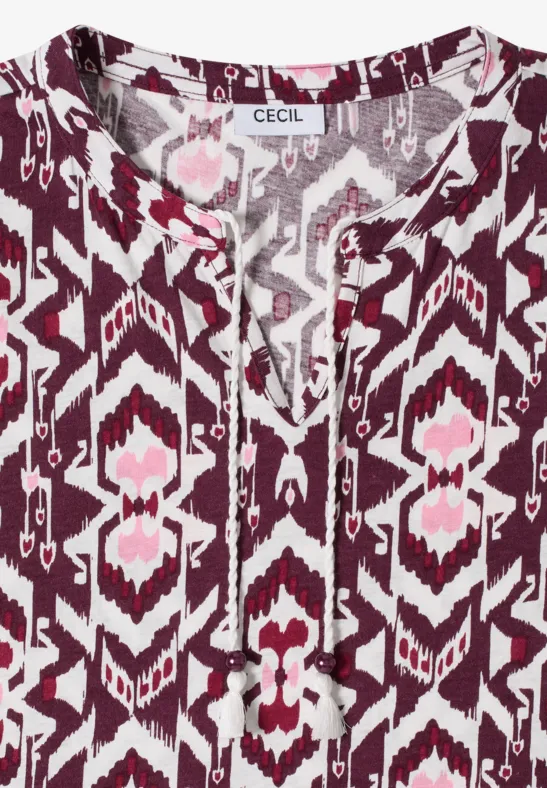 Cecil Damen Kurzarm Shirt mit Split Neck und Print in Rot, Gr: 3XL