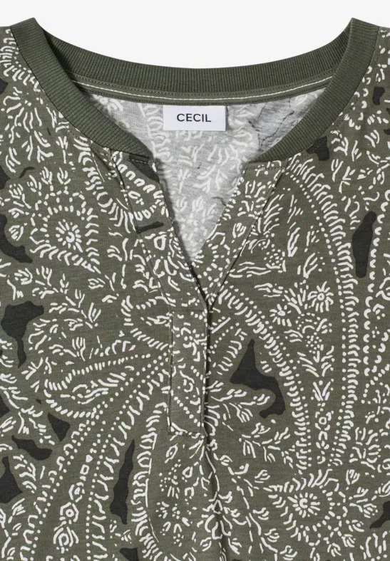 Cecil Damen T-Shirt mit Split Neck und Paisleymuster in Grün, Gr: 3XL