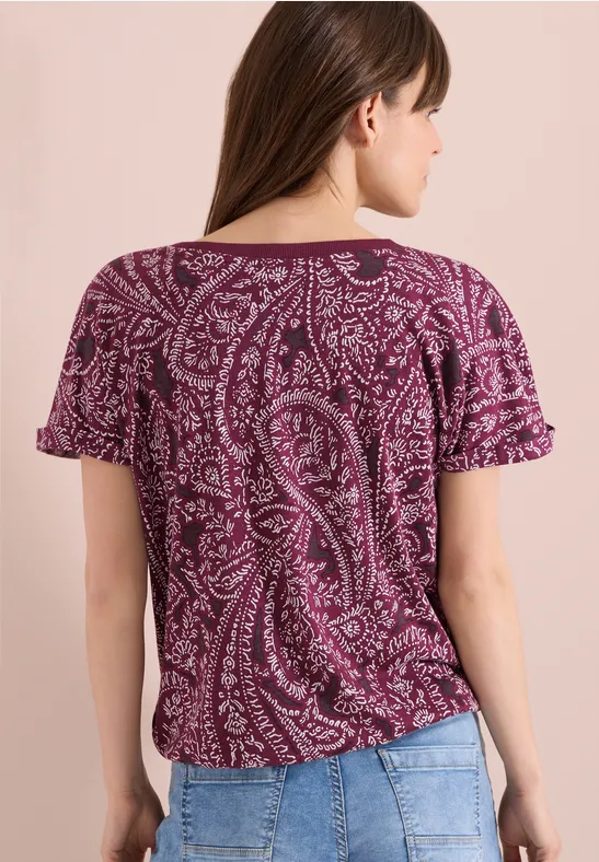 Cecil Damen T-Shirt mit Split Neck und Paisleymuster in Rot, Gr: S