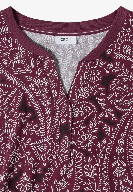 Cecil Damen T-Shirt mit Split Neck und Paisleymuster in Rot, Gr: S