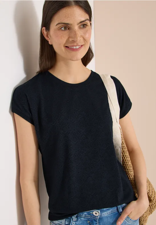 Cecil Damen T-Shirt in Ausbrenner-Optik in Blau, Gr: 3XL