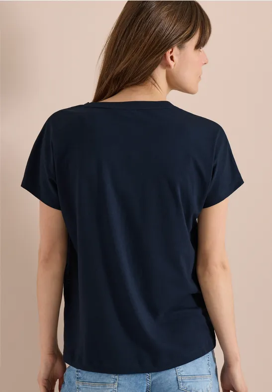 Cecil Damen T-Shirt mit Rundhals und Frontprint in Blau, Gr: 3XL