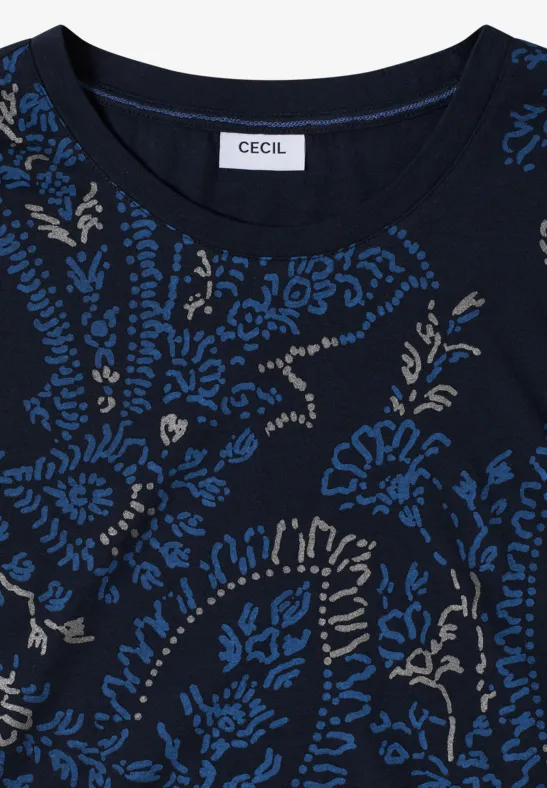 Cecil Damen T-Shirt mit Rundhals und Frontprint in Blau, Gr: 3XL