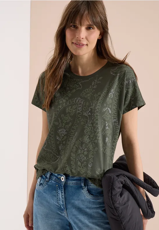 Cecil Damen T-Shirt mit Rundhals und Frontprint in Grün, Gr: 3XL