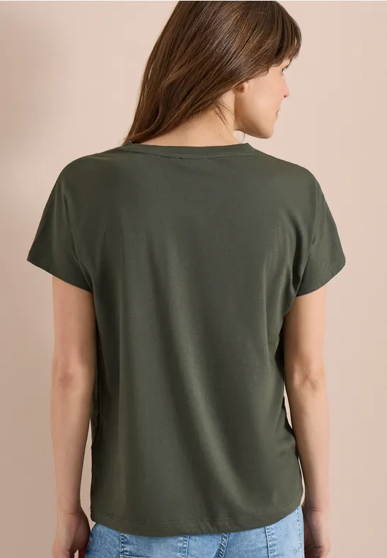 Cecil Damen T-Shirt mit Rundhals und Frontprint in Grün, Gr: 3XL