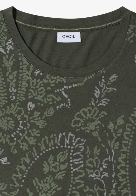 Cecil Damen T-Shirt mit Rundhals und Frontprint in Grün, Gr: 3XL