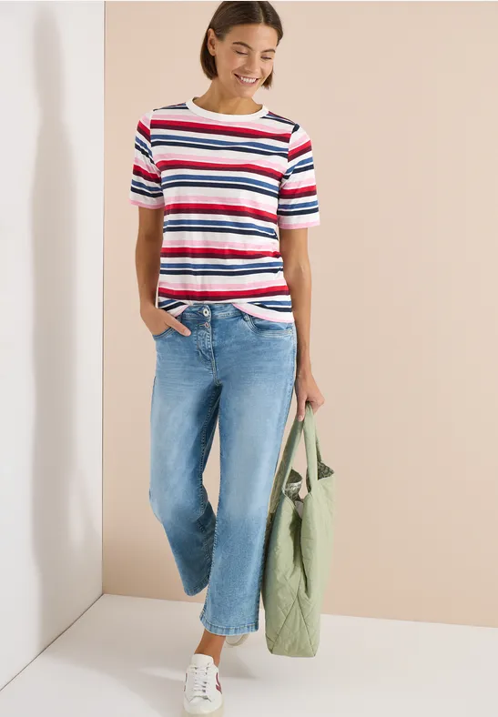 Cecil Damen Kurzarm Shirt mit Multicolor Streifen in Blau, Gr: L