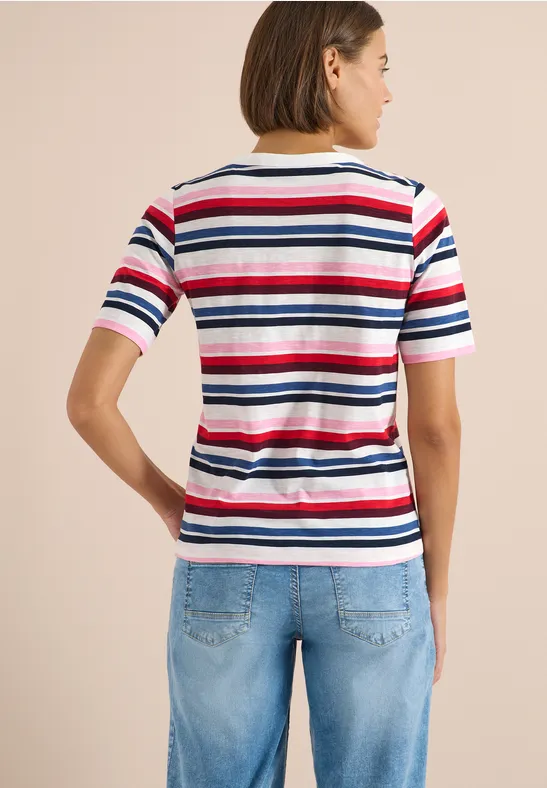 Cecil Damen Kurzarm Shirt mit Multicolor Streifen in Blau, Gr: L