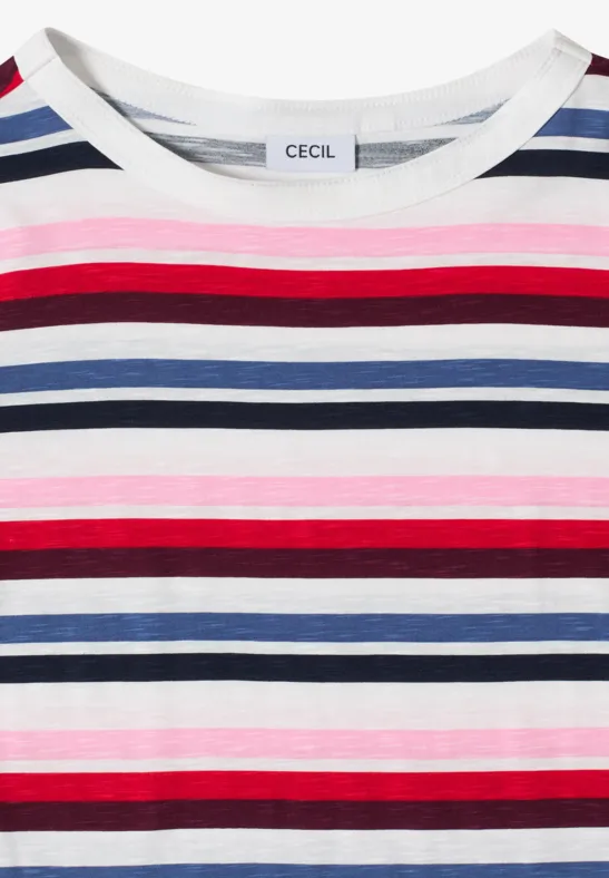 Cecil Damen Kurzarm Shirt mit Multicolor Streifen in Blau, Gr: L
