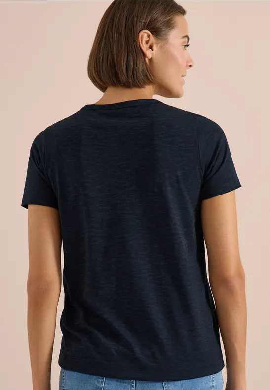 Cecil Damen Kurzarm Shirt in Ausbrenner-Optik in Blau, Gr: L