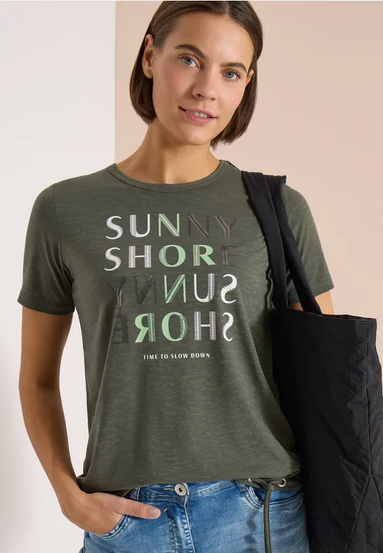 Cecil Damen Kurzarm Shirt in Ausbrenner-Optik in Grün, Gr: 3XL