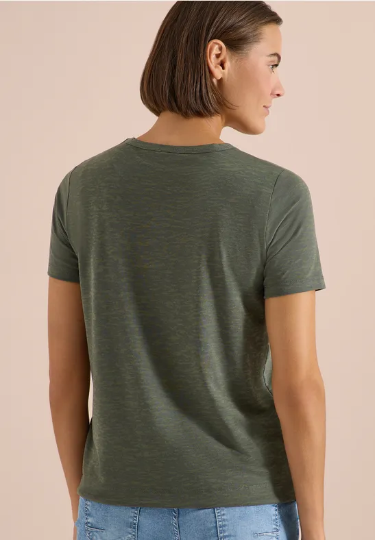 Cecil Damen Kurzarm Shirt in Ausbrenner-Optik in Grün, Gr: 3XL