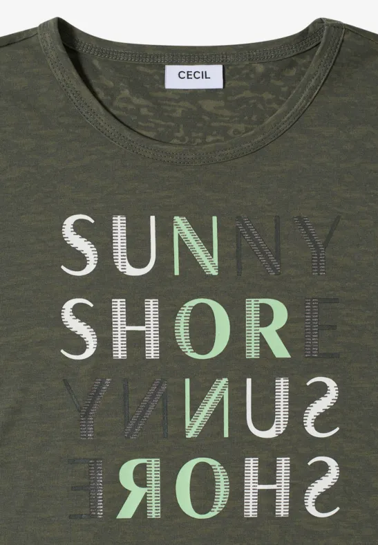 Cecil Damen Kurzarm Shirt in Ausbrenner-Optik in Grün, Gr: 3XL