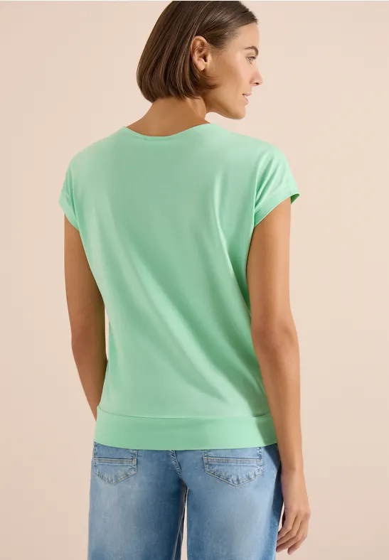 Cecil Damen Kurzarm Shirt mit V-Neck in Unifarbe in Grün, Gr: L