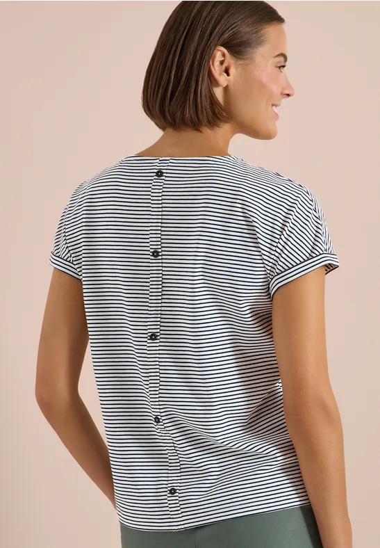 Cecil Damen Kurzarm Shirt mit Boatneck und Knöpfen in Blau, Gr: 3XL
