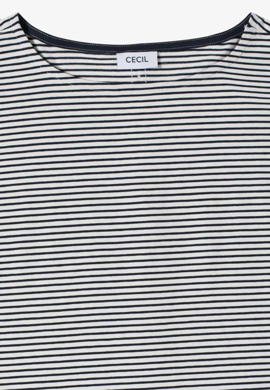 Cecil Damen Kurzarm Shirt mit Boatneck und Knöpfen in Blau, Gr: 3XL