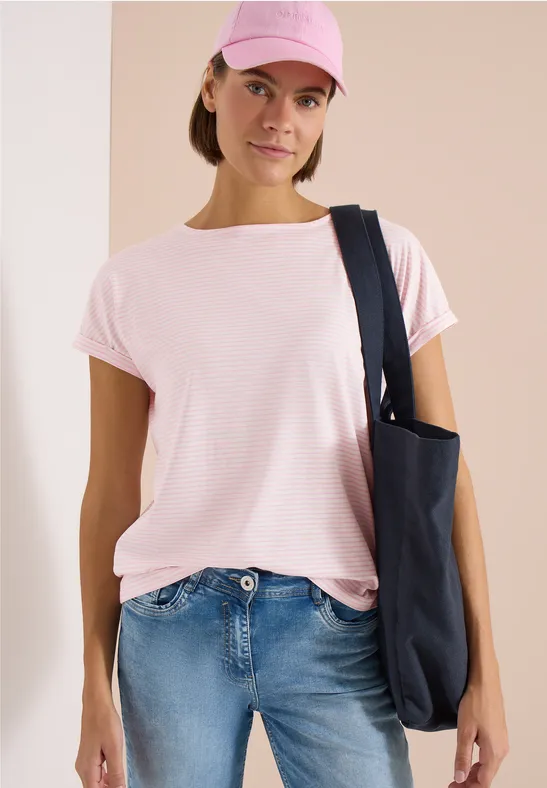 Cecil Damen Kurzarm Shirt mit Boatneck und Knöpfen in Rosa, Gr: 3XL