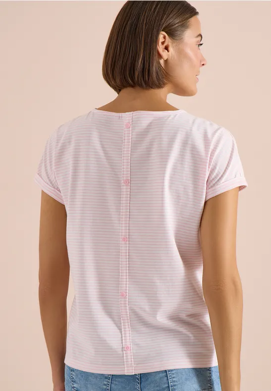 Cecil Damen Kurzarm Shirt mit Boatneck und Knöpfen in Rosa, Gr: 3XL