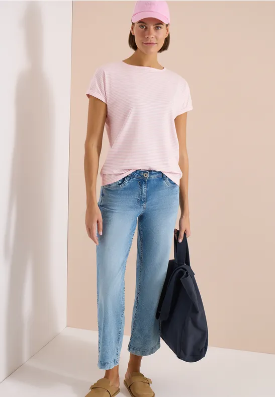 Cecil Damen Kurzarm Shirt mit Boatneck und Knöpfen in Rosa, Gr: 3XL