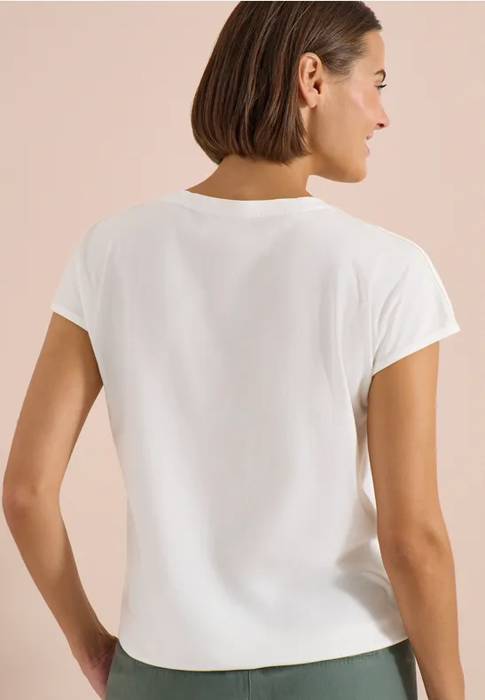 Cecil Damen T-Shirt mit Boatneck und Wording Print in Weiß, Gr: L