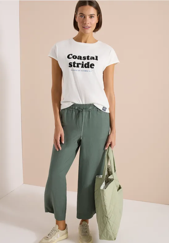 Cecil Damen T-Shirt mit Boatneck und Wording Print in Weiß, Gr: L
