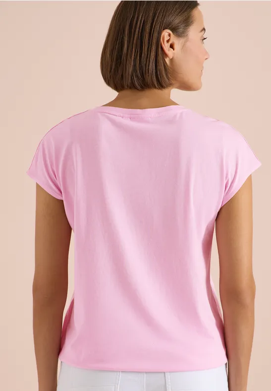 Cecil Damen T-Shirt mit Boatneck und Wording Print in Rosa, Gr: L