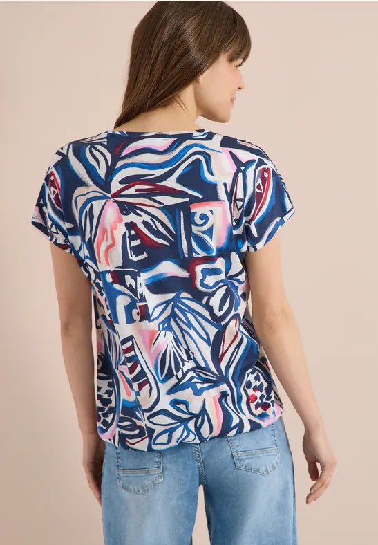 Cecil Damen Kurzarm Shirt mit Spitzendetail in Blau, Gr: L