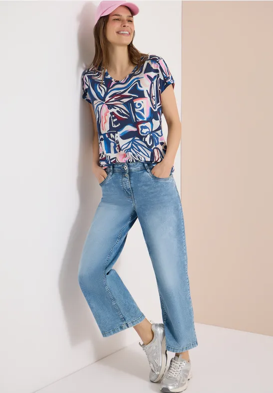 Cecil Damen Kurzarm Shirt mit Spitzendetail in Blau, Gr: L