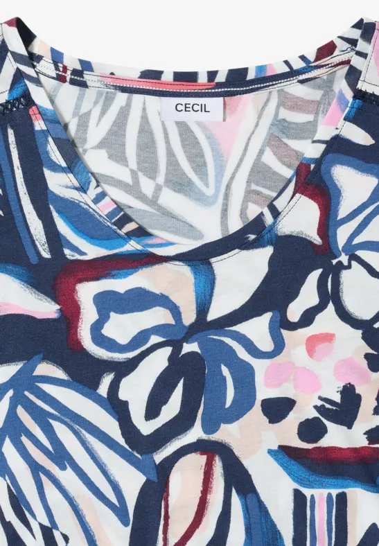Cecil Damen Kurzarm Shirt mit Spitzendetail in Blau, Gr: L
