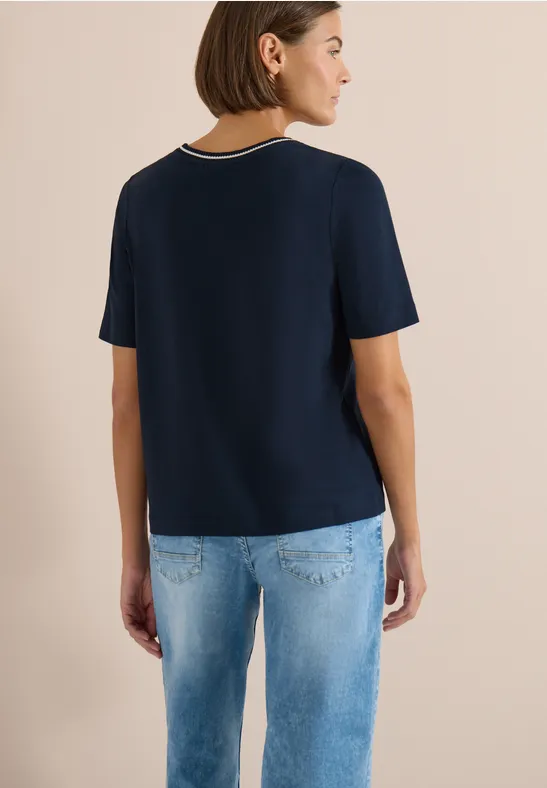 Cecil Damen T-Shirt mit Rippdetails in Blau, Gr: M