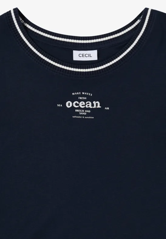Cecil Damen T-Shirt mit Rippdetails in Blau, Gr: M