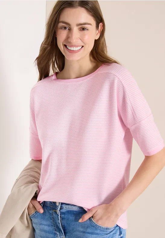 Cecil Damen Shirt mit Boatneck und Struktur in Rosa, Gr: 3XL