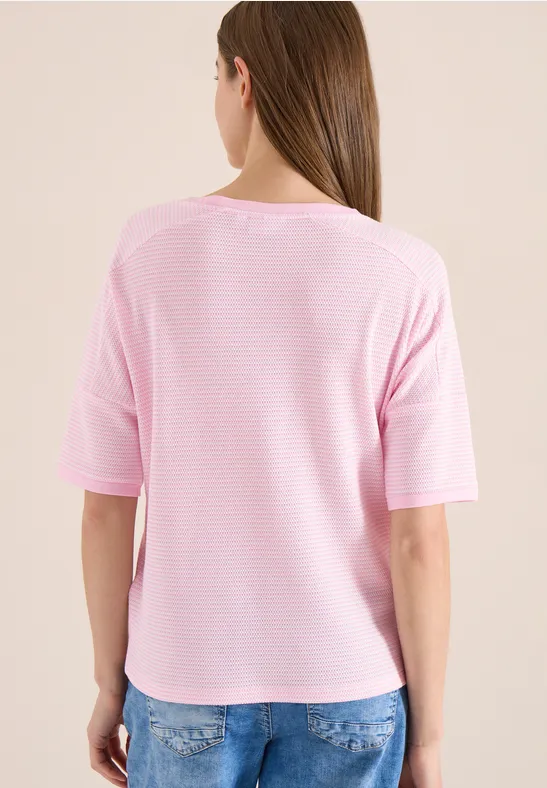 Cecil Damen Shirt mit Boatneck und Struktur in Rosa, Gr: 3XL